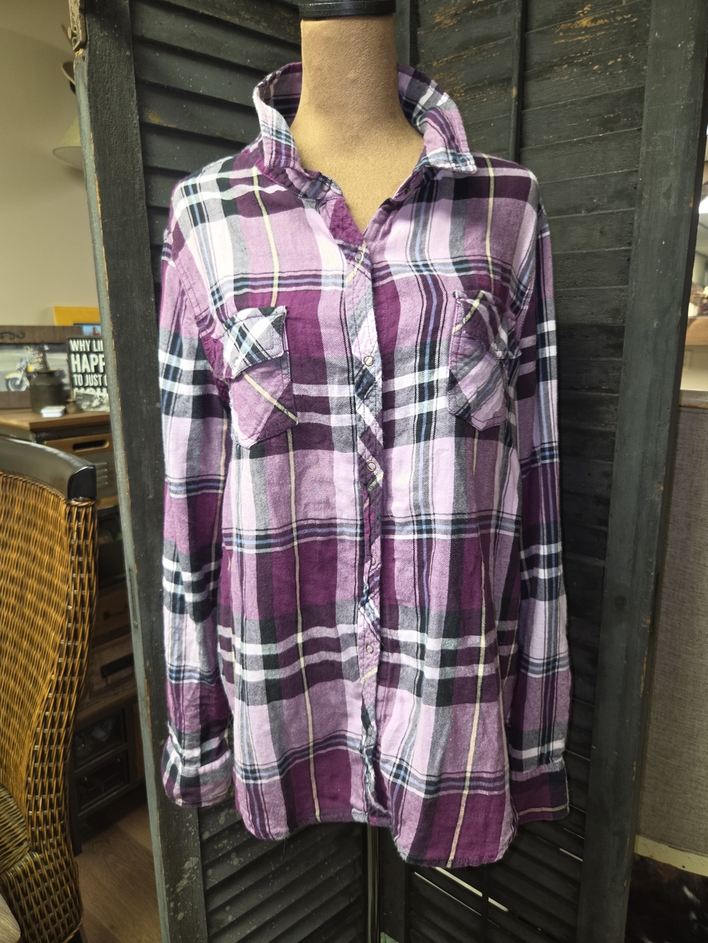 Arizona Jean Company Purple Plaid Button-Down Shirt